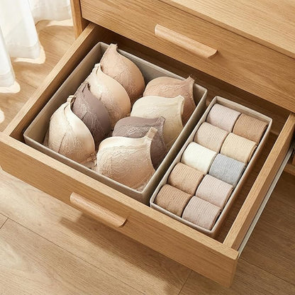 Underwear Drawer Organizer, 2 Pack, Khaki | Foldable Fabric Storage Bins, For Dresser & Closet, Sock and Bra Dividers, 2 Sizes, Bedroom Organization