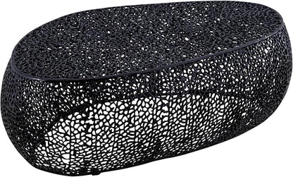Modern Contemporary Oval-Shape 50" Coffee Table, Solid Aluminum intrigued Design, Mesh Cocktail Table, Creative Center Table for Living Room and Bedroom, Casted in Black