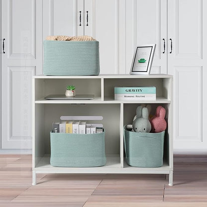 Cotton Rope storage Basket Bins Woven Basket for Organizing Shelves 15X10X9.3" Rectangle Decorative Baskets For storage Clothes Toys Books Towels Nursery basket organizer 3 pack Green