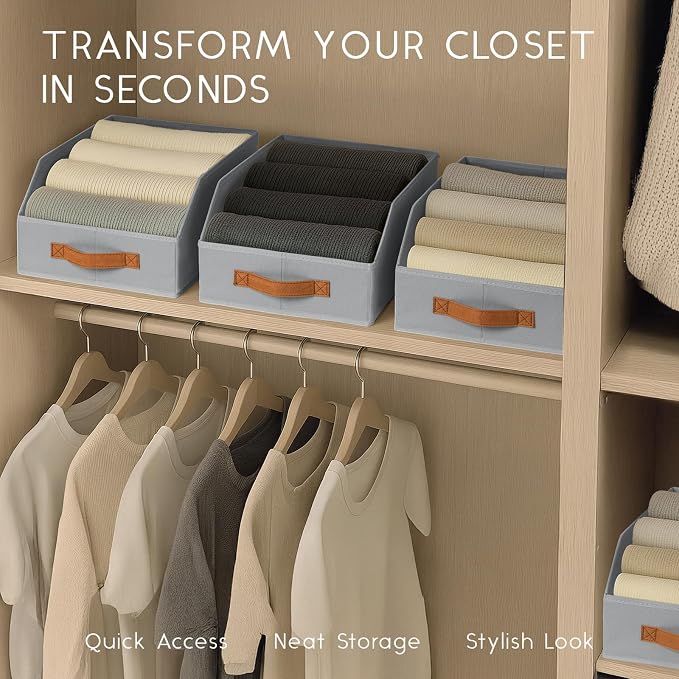 Homsorout Fabric Storage Bins for Organizing - 8 Pack Large Trapezoid Collapsible Storage Bins with Front Handle, Closet Organizers and Storage for Bedroom, Home Shelves, Small Spaces, Grey