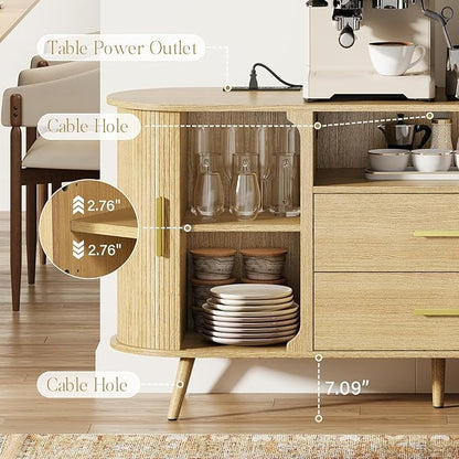 60" Sideboard Buffet Cabinet with Storage, Sliding Door & Adjustable Shelf, Modern Credenza with 2 Drawer, Accent Sideboard Coffee Bar Console Table for Kitchen, Entryway and Living Room