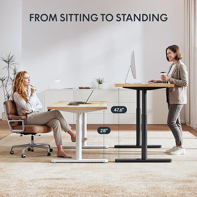 FLEXISPOT Bamboo Electric Standing Desk with Elegant Oval Legs & Curved Desktop, 60"x30" Height Adjustable Desk for Home Office & Living Spaces, Black Frame