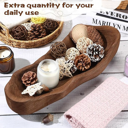 Nuogo 1 Pack 16 Inch Wavy Live Edge Dough Bowl Large Size Wood Rustic Dough Bowl Decorative for DIY Farmhouse Home Supplies Kitchen Decoration(Dark Color)