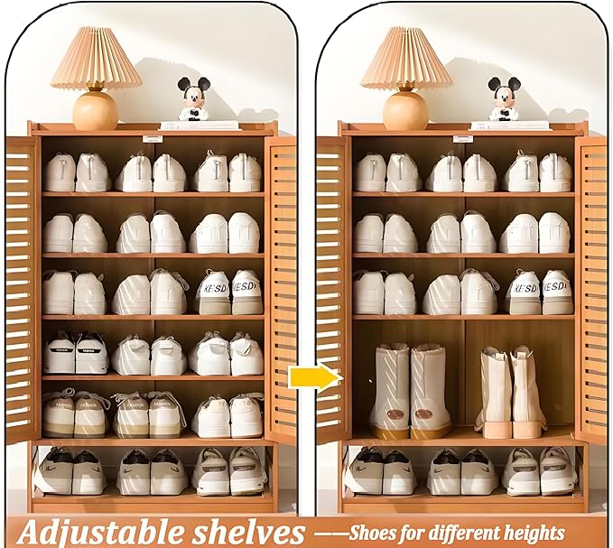 qeknxks7-Tier Bamboo Shoe Cabinet，Shoe Storage Cabinet with Doors, 36-40 Pairs Freestanding Shoes Cabinet Organizer, Large Shoe Cabinet for Entryway, Hallway, Living Room