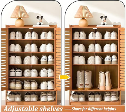 qeknxks7-Tier Bamboo Shoe Cabinet，Shoe Storage Cabinet with Doors, 36-40 Pairs Freestanding Shoes Cabinet Organizer, Large Shoe Cabinet for Entryway, Hallway, Living Room
