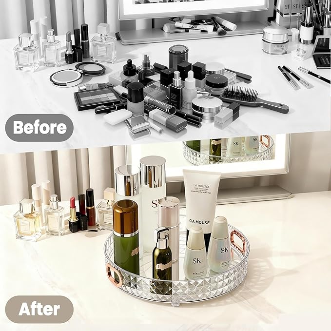 360 Rotating Makeup Organizer for Vanity, 1 Tier Diamond Pattern Perfume Stand, Large Capacity Skin Care Lotion Cosmetic Organizer, Bathroom Countertop Organizer, Makeup Holder, Clear
