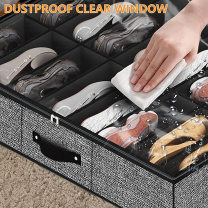 homyfort 32 Pairs Shoe Organizer Under Bed, Underbed Shoe Storage Boxes Bins, Organizador De Zapatos, Extra Large Zapateras Organizer, Black, Set of 2