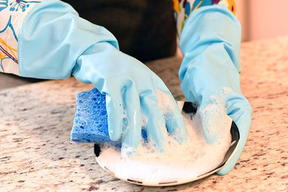 G & F Reusable Household Cleaning Gloves, Cotton-Lined Latex Rubber Dishwashing Gloves, Non-Slip Waterproof Kitchen & Bathroom Gloves for Washing Dishes, Scrubbing, Mopping & Household Chores