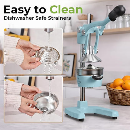 Zulay Kitchen Cast Iron Juicer - Heavy Duty Manual Juicer with Detachable Strainers for Easy Cleaning, Orange Juice Press for Citrus Fruits, Perfect for Bartenders, Juice Lovers & Health Enthusiasts