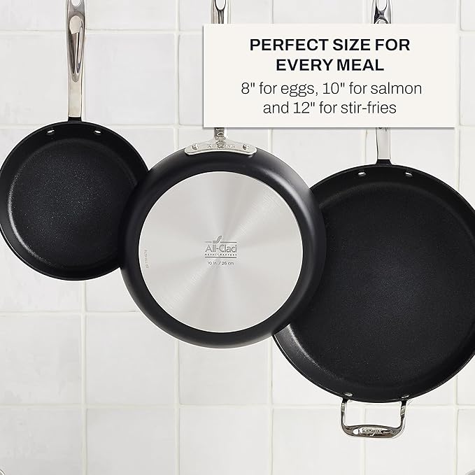All-Clad HA1 Hard Anodized Nonstick Fry Pan Set – 5-Piece Cookware, 8", 10", 12" Skillets with Lid, Induction Compatible, Oven Safe to 500°F, Lid Safe to 350°F, Black