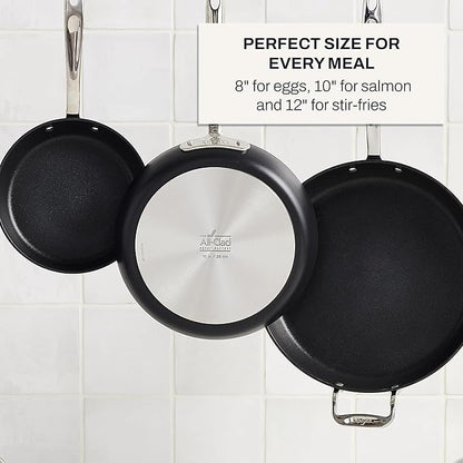 All-Clad HA1 Hard Anodized Nonstick Fry Pan Set – 5-Piece Cookware, 8", 10", 12" Skillets with Lid, Induction Compatible, Oven Safe to 500°F, Lid Safe to 350°F, Black