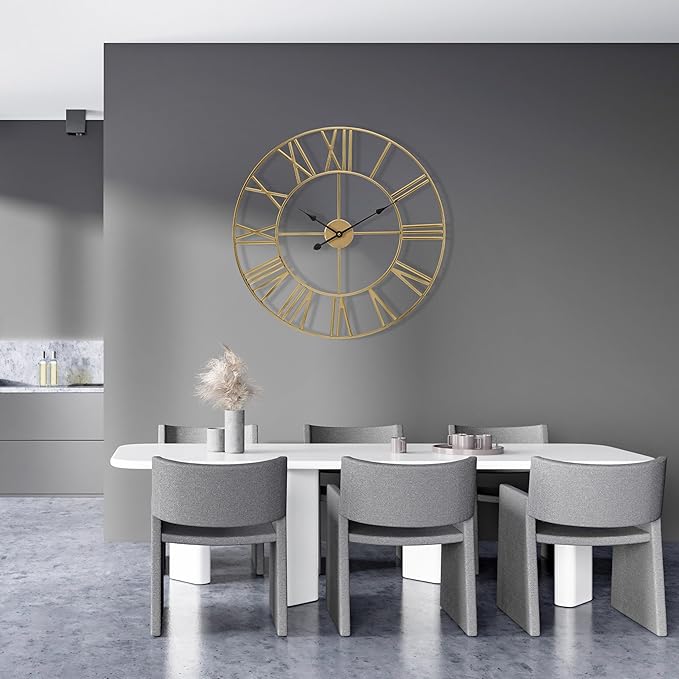 Sorbus Large Wall Clock for Living Room Decor - 24 inch Big Wall Clock Decorative - Battery Operated - Roman Numeral Analog Large Clock for Bedroom, Room, Home, Kitchen, Office, Wall Decor (Gold)