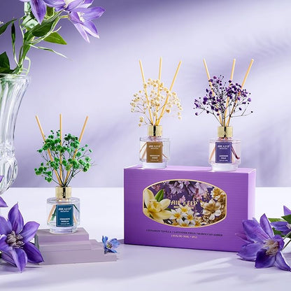 Airkeep Reed Diffuser Set of 3, Cinnamon Vanilla Lavender Field Moroccan Amber Oil Reed Diffusers for Bedroom Living Room Office Aromatherapy Oil Reed Diffuser for Gift 50ml x 3