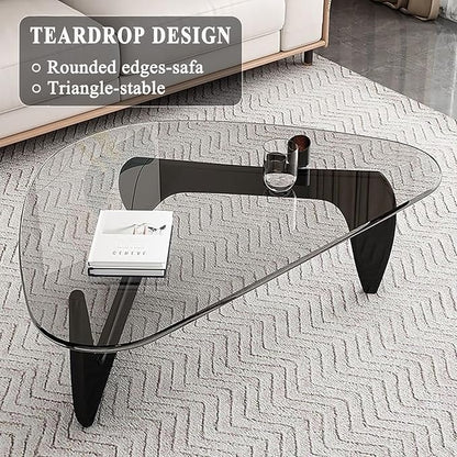 Glass Coffee Table, Mid Century Modern Coffee Table, Coffee Table for Living Room Center Table Suitable for Bedroom Living Room Reception Office Tables (Black/Transparent, Large)
