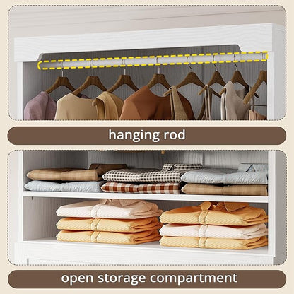 IRONCK Freestanding Closet System with 3 Wood Drawers, Modern Armoire Wardrobe with Adjustable Shelves & Hanging Rod, Walk-in Closet Systems Organizer for Small Closet, 31.5" White