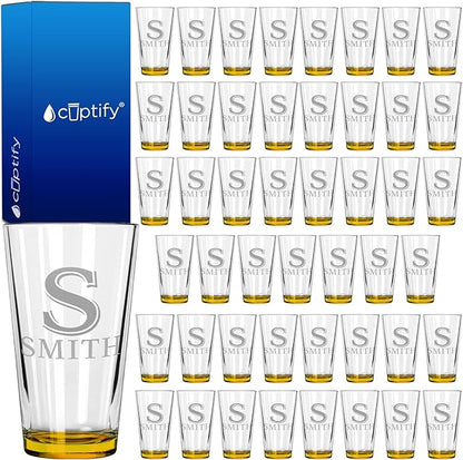 Personalized Beer Glasses Set of 48 Engraved Yellow 16oz Pint Glasses, Custom Wedding Favors, Groomsmen Gifts, Birthday Parties & More