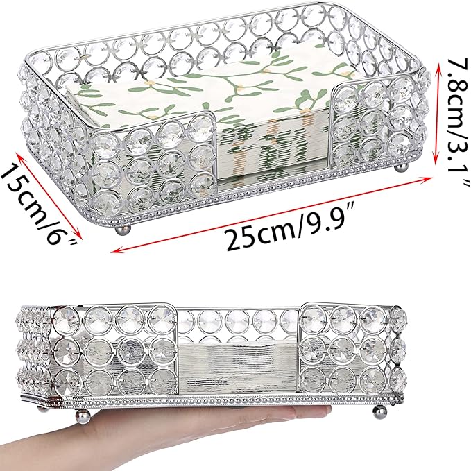 Sumnacon Stylish Bathroom Guest Towel Holder-Rectangle Crystal Napkin Holder for Guest Hand Towels Paper Napkins, Decorative Napkin Tray for Bathroom Vanity Toilet Tank Table Kitchen Countertop,Silver