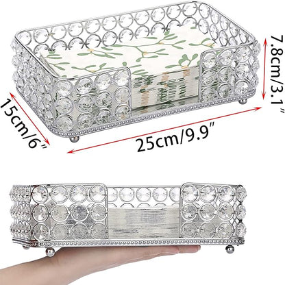 Sumnacon Stylish Bathroom Guest Towel Holder-Rectangle Crystal Napkin Holder for Guest Hand Towels Paper Napkins, Decorative Napkin Tray for Bathroom Vanity Toilet Tank Table Kitchen Countertop,Silver