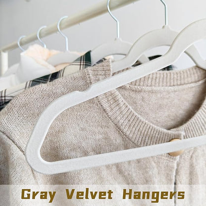 Gray Velvet Hangers 60 Pack, Anti-Slip Slim Space Saving Hangers with 360° Swivel Hook, 17.7 Inch Velvet Clothes Hangers for Coats,Sweater,Jackets,Dresses, Shirts, Suits & T-Shirts (Gray, 60)