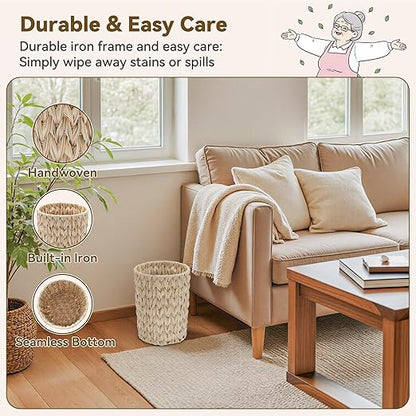 GRANNY SAYS Small Wicker Trash Can, 2 Gallon Bathroom Waste Basket, Small Bathroom Garbage Can, Plastic Trash Basket for Decor, Round Wastebaskets for Office, Bedroom, Cabinet