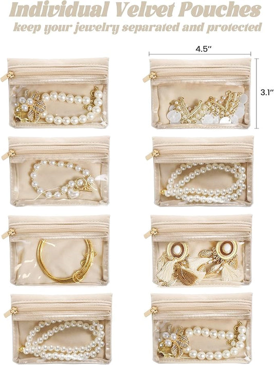 Travel Jewelry Case, Portable Jewelry Box with 6 Jewelry Bags,Travel Gift for Women Teen Girls (Pink 8 Pcs)