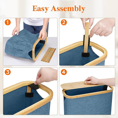 Lifewit Toilet Paper Storage Holder for 9 to 12 Rolls, Free Standing Toilet Paper Basket Stand with Bamboo Lid, Collapsible Fabric Bathroom Organizer Box for Mega Rolls, 23L, Large, Dark Blue
