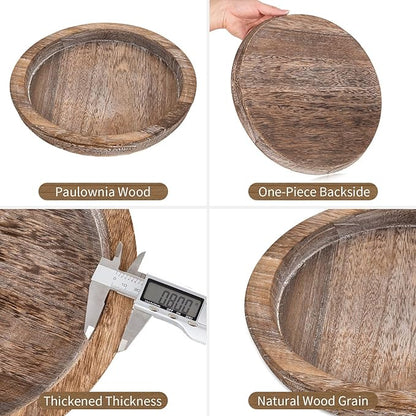 Hanobe Wooden Tray for Coffee Table: Candle Holder Plate Round Decorative Serving Tray - Vintage Table Centerpiece Rustic Farmhouse Home Decor