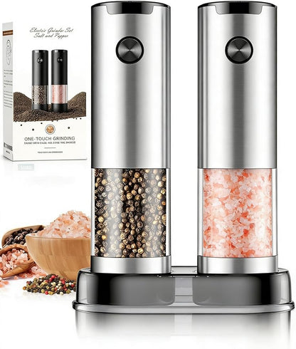 Electric Salt and Pepper Grinder Set Automatic Battery Pepper Mill Shakers Kitchen Gadgets Adjustable Coarseness Upgraded Larger Capacity with Led Birthday Gifts for Women