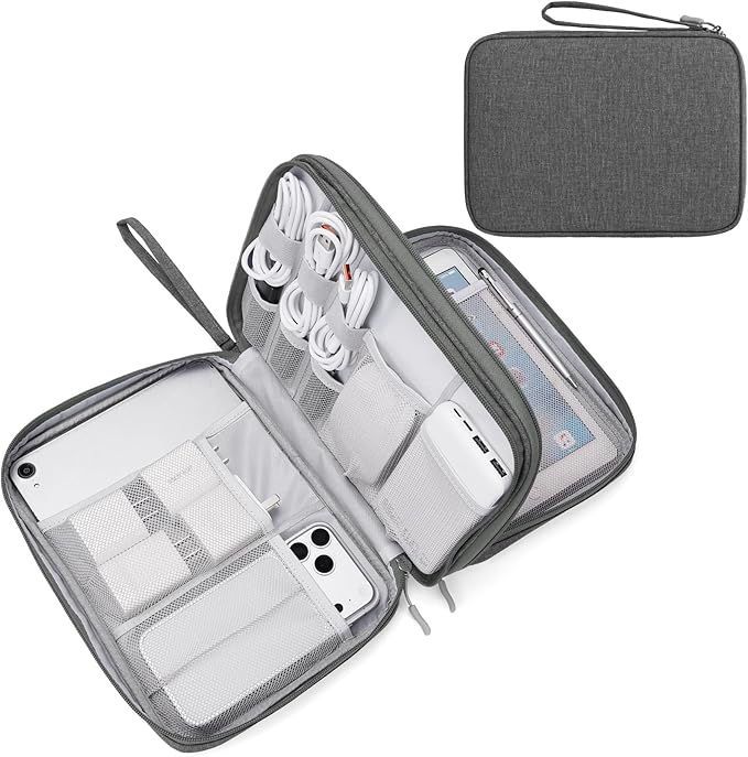 FYY Electronic Organizer, Extra Large Travel Cable Organizer Bag Pouch Portable Waterproof Double Layers All-in-One Storage Bag for iPad, Cable, Power Bank, Laptop Charger for Office/Home, Dark Grey