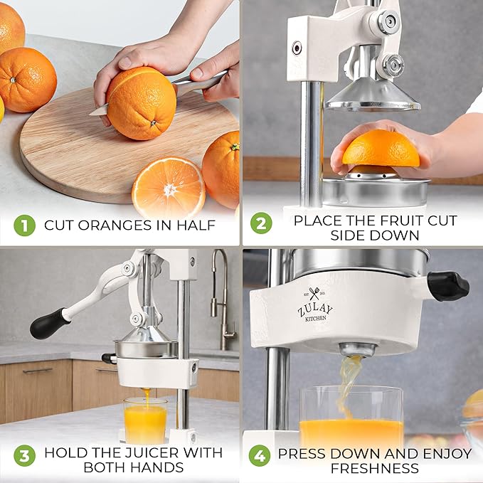 Zulay Kitchen Cast Iron Juicer - Heavy Duty Manual Juicer with Detachable Strainers for Easy Cleaning, Orange Juice Press for Citrus Fruits, Perfect for Bartenders, Juice Lovers & Health Enthusiasts