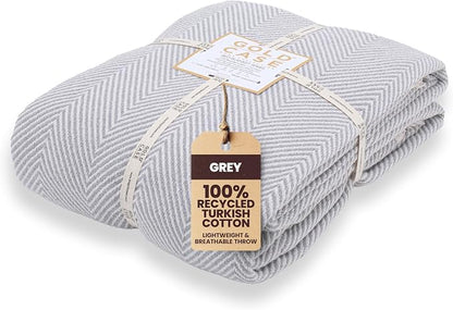 Gold Case Throw Blanket for Bed - 100% Recycled Turkish Cotton Blanket - Elegant Lightweight Soft Throw Blankets for Bed & Living Room - Twin Size Cozy Blankets - 71x90 - Grey