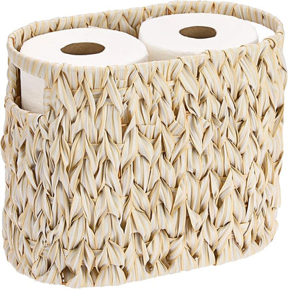 Sumnacon Toilet Paper Storage Basket Freestanding, Wicker Toilet Paper Holder Stand with Handle, Decorative Narrow Bathroom Baskets Sturdy Plastic Organizer Bin for Tissue Rolls, Toiletries, Towels