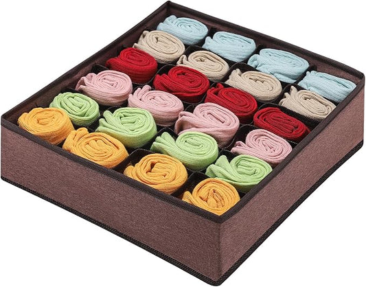 Foldable Storage Cubes Drawer Underwear Organizer Dividers， under Cabinet Organizer 24-Cell Fabric Storage Boxes for Lingerie,Socks,Ties （Coffee）