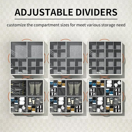 Aokeyee Shoe Organizer for Closet,2 Pack Foldable Shoe Storage Organizer Box Bin with Adjustable Dividers and Clear Cover, Fits up to 16-32 Pairs