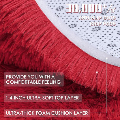 OLANLY Red Round Rugs for Bedroom - Machine Washable, 2 ft Circle Area Rugs for Living Room, Soft and Fluffy Shaggy Carpet for Teen Girls and Boys, Nursery Rooms, Dorms, Home Decor Aesthetic