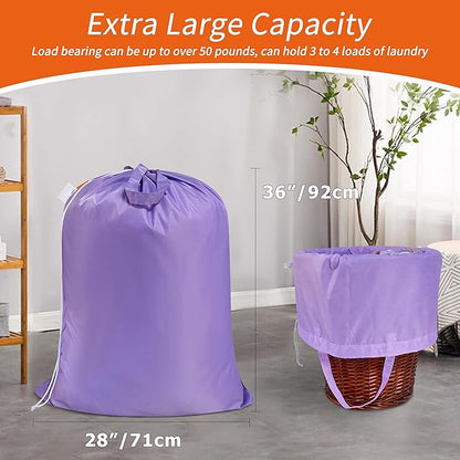 Polecasa 2 Pack Extra Heavy-Duty Laundry Bag 28x36”- Machine Washable Large Storage Bag with Reinforced Handles & Drawstring Closure & ID Tag for College Dorm Travel -Purple