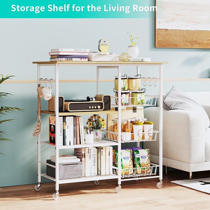 HapiRm Rolling Kitchen Microwave Cart - 4 Tier Microwave Table Stand with Pull-Out Baskets, Coffee Bar Baker's Rack with Wheels Rolling Storage Cart Organizer Shelf for Living Room Office, Balcony