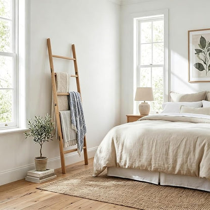FUIN 5.5ft Wooden Blanket Ladder, Wood Towel Ladder, Rustic Decorative Ladder for Blankets, Farmhouse Quilt Rack for Living Room & Bathroom