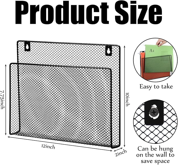 2 Pcs 12 Inch Metal Wall File Holder Tablet or Patient Chart Holder with Open Sides Medical Files Hanging Organizer for Wall Anchor Hardware for School Office Home(Square Style)