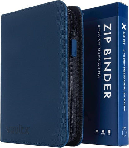 Vault X 4 Pocket Zip Binder, 160 Cards, Exo-Tec Material, 20 Side-Loading Pages (Blue)
