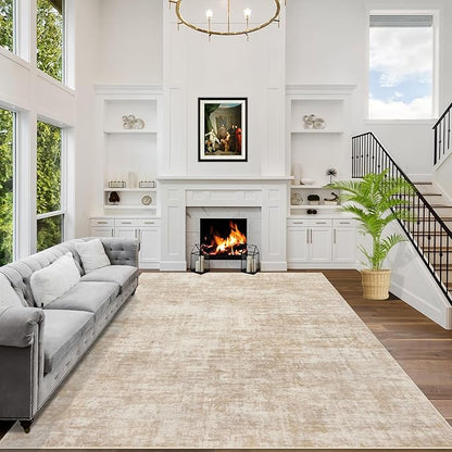 5x7 Area Rugs Washable Rug: Modern Abstract Living Room Rug Soft Anti-Skid Thin Carpet Indoor Floor Non-Shedding Carpets for Bedroom Dining Room Farmhouse Nursery Home Office - Beige