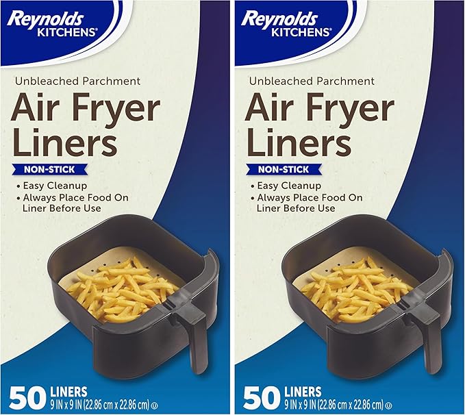 Reynolds Kitchens Air Fryer Liners Disposable, Unbleached Parchment Paper Sheets, 50 Count (Pack of 2)