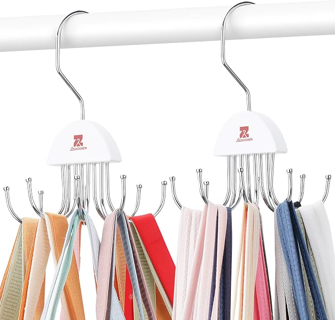 ZEDODIER 2 Pack Tank Top Hanger, Rotatable Bra Organzier for Closet, Max 48 Storage Capacity Sport Bra Holder, Space Saving Closet Organizers and Storage, White