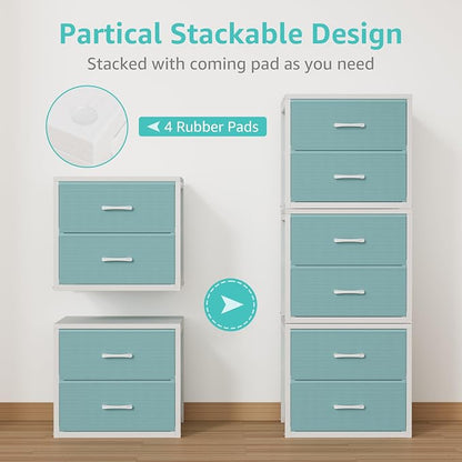 BOLUO Stackable Storage Drawers Closet Organizers and Storage Fabric Blue 2 Drawer Dresser for Bedroom 2 Packs Modern