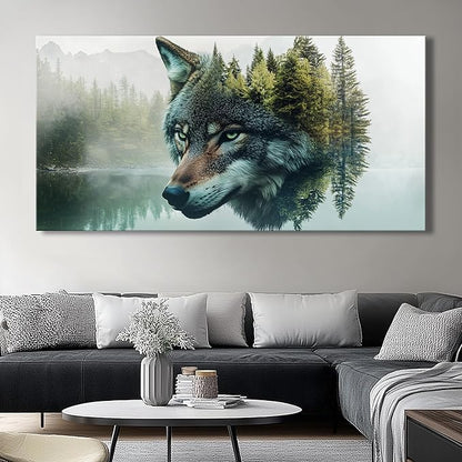 Canvas Wall Art Wolf - Modern Landscape Paintings for Living Room, Bedroom Wall Decor, Framed Wall Art for Home or Office Decoration, 20"x40"(50CMx100CM)