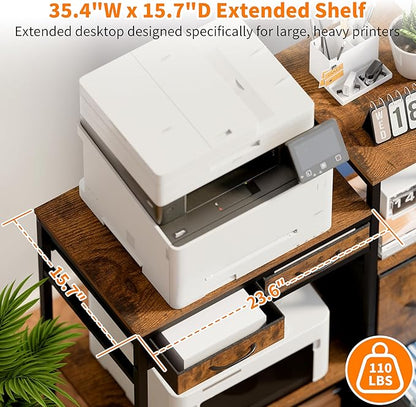 JUSTOGO Printer Stand with 4 Drawer, 43" x 36" x 16" Extra Large File Cabinet with Open Storage Shelf, 5 Tier Printer Table Lateral Filing Cabinet for Home Office, Rustic Brown