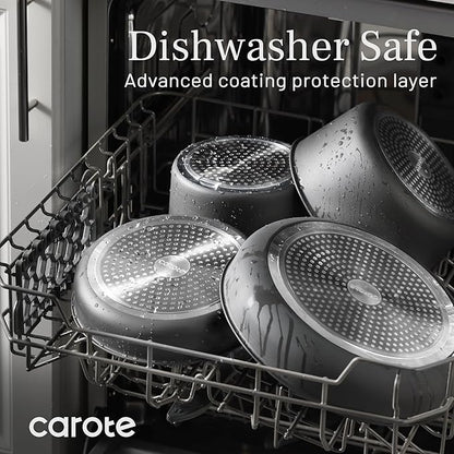 CAROTE 20pcs 4-Ply Premium Hard Anodized Pots and Pans Set Non Stick with Detachable Handle, Dishwasher/Oven Safe, RV Kitchen Cookware Set Nonstick, Induction Cookware, Large Capacity Pans and Pot Set