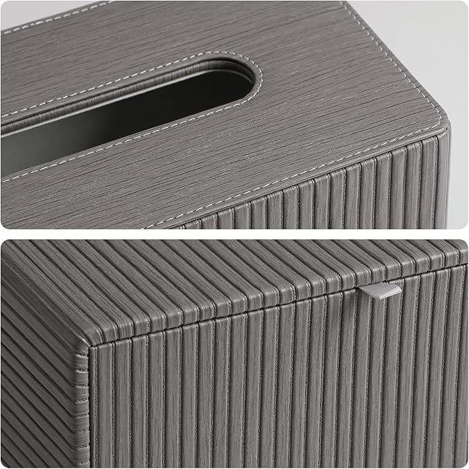 MEIBOOCH PU Leather Tissue Box Cover for 120(3-Ply)/ 160(2-Ply) Count Box of Tissues, Rectangle Tissue Box Holder for Bathroom Bedroom Living Room Office (Slate Grey Stripe)