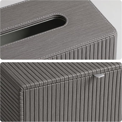 MEIBOOCH PU Leather Tissue Box Cover for 120(3-Ply)/ 160(2-Ply) Count Box of Tissues, Rectangle Tissue Box Holder for Bathroom Bedroom Living Room Office (Slate Grey Stripe)