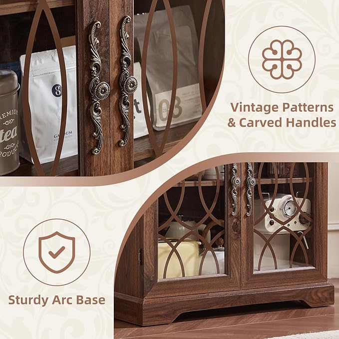 67" Tall Pantry Cabinet Set of 2, Vintage Kitchen Pantries Cabinets with Glass Doors & Adjustable Shelves, Wood Cupboard with Large Storage for Dingning Room, Bathroom, Brown